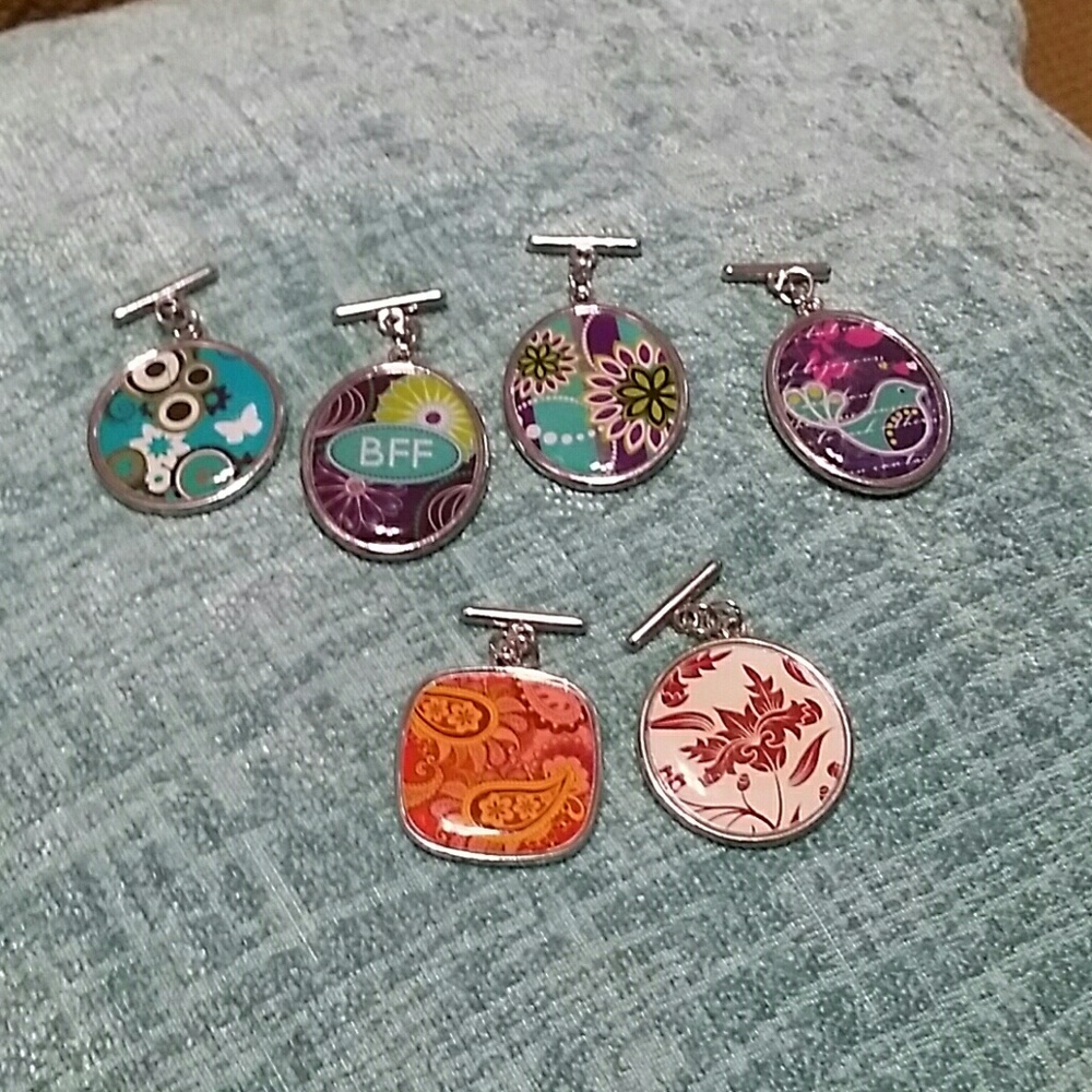 Double sided toggle charm set, six in all